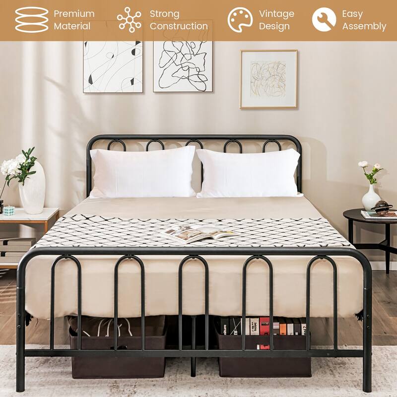 Gymax Stylish Queen Size Metal Bed Frame Platform Bed Base w/