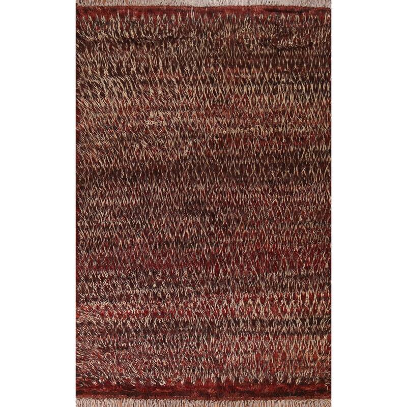 Hand Knotted Oriental 100% Wool Carpet Modern Geometric Red Moroccan Area Rug - 9' 8'' X 6' 8''