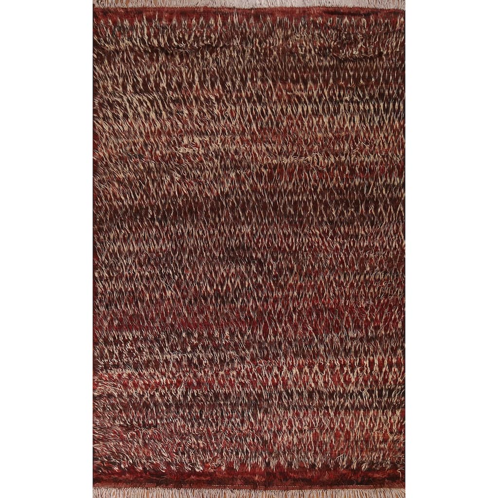 Hand Knotted Oriental 100% Wool Carpet Modern Geometric Red Moroccan Area Rug - 9' 8'' X 6' 8''