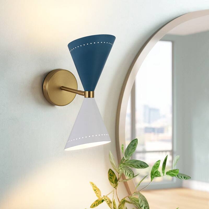 Modern Stylish 2-Light Colorblock Hourglass Bathroom Wall Lamp - Blue White