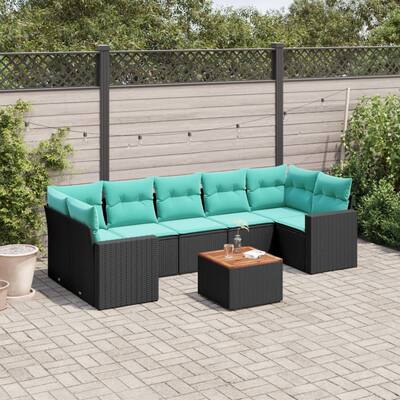 vidaXL 8 Piece Patio Sofa Set with Cushions Black Poly Rattan - 24.4 x 24.4 x 27.2