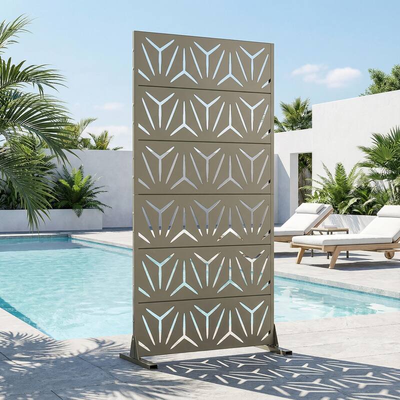 72" H×47"W Dovelina Black Outdoor Freestanding Metal Privacy Screen Decorative Garden Fence - Olive Green - 72"x35"