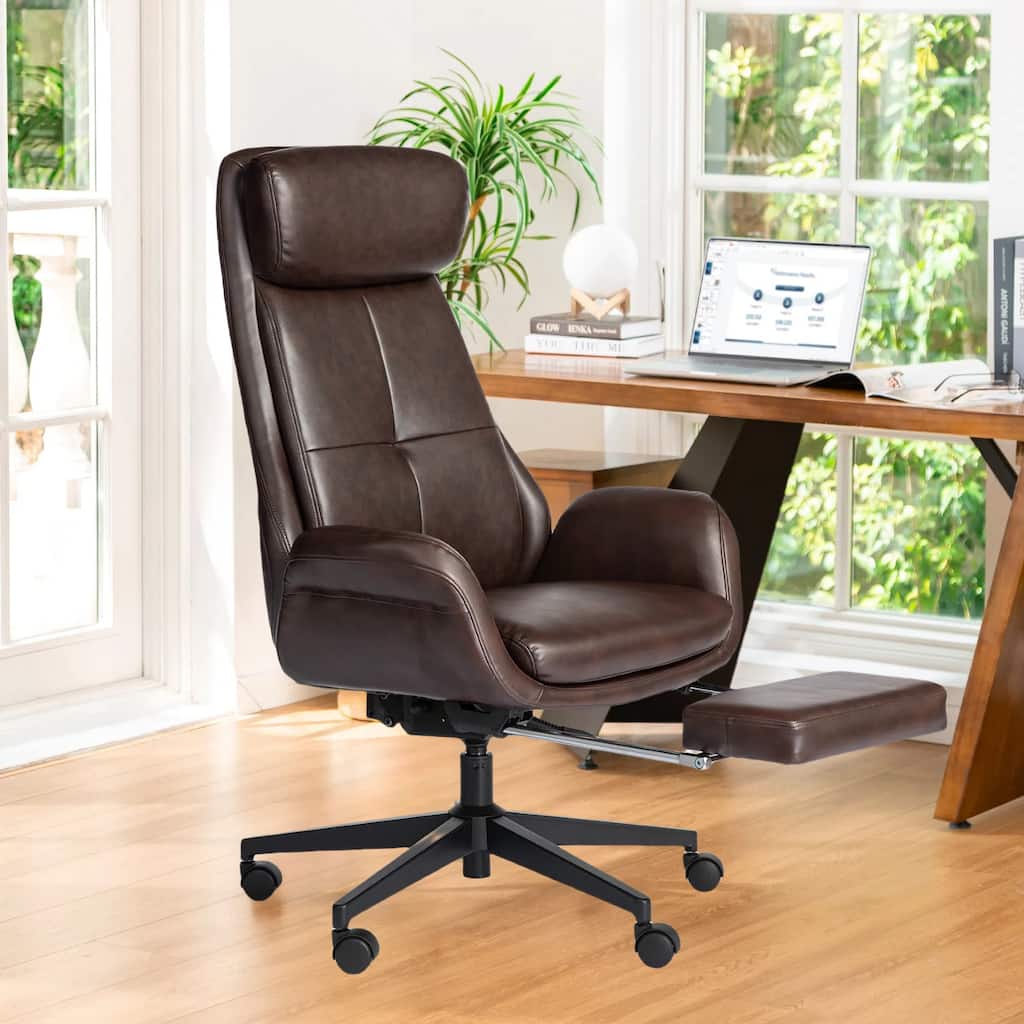 Glitzhome Modern Adjustable Swivel High Back Ergonomic Office Chair with Footrest and Armrest