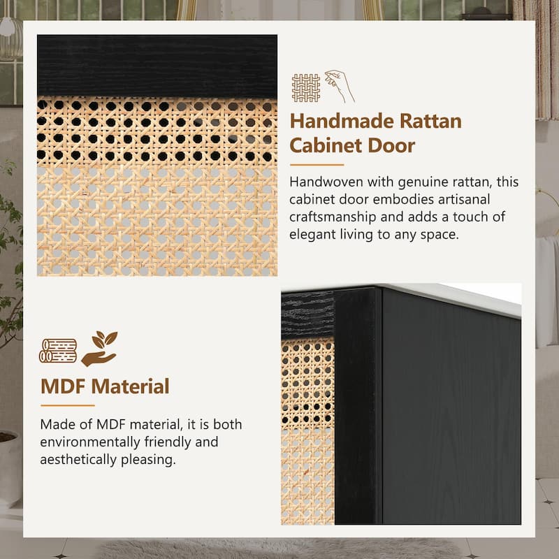 30" Bathroom Vanity with Handmade Rattan Doors - Natural Materials & Soft-Close Mechanisms