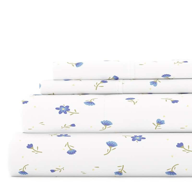 Becky Cameron Double Brushed Printed 4pc Deep Pocket Bedsheet Sets - King - Soft Floral- Light Blue