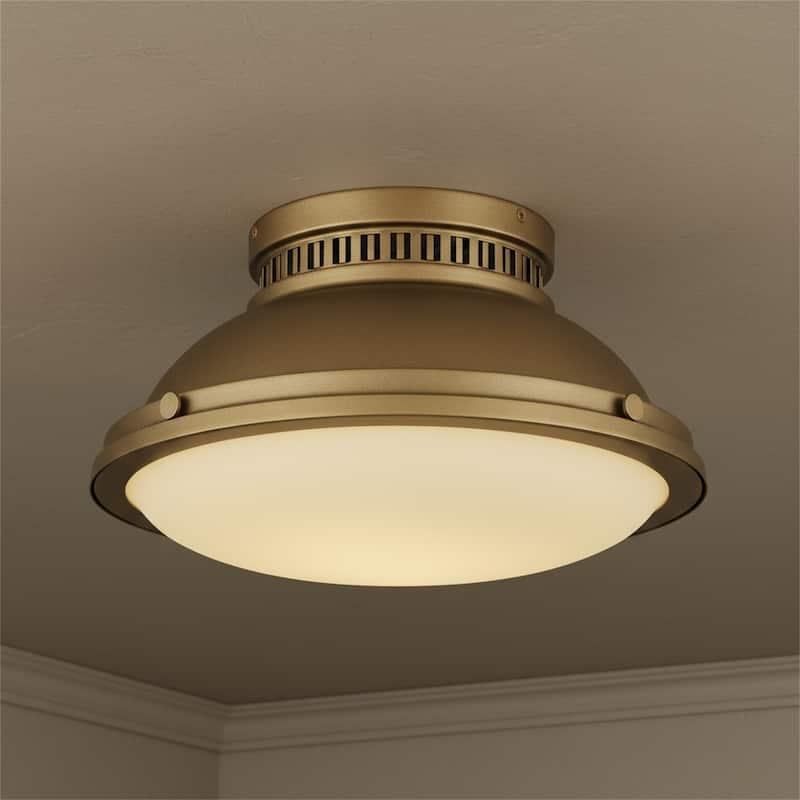 2-Light 14-in Polished Brass Flush Mount