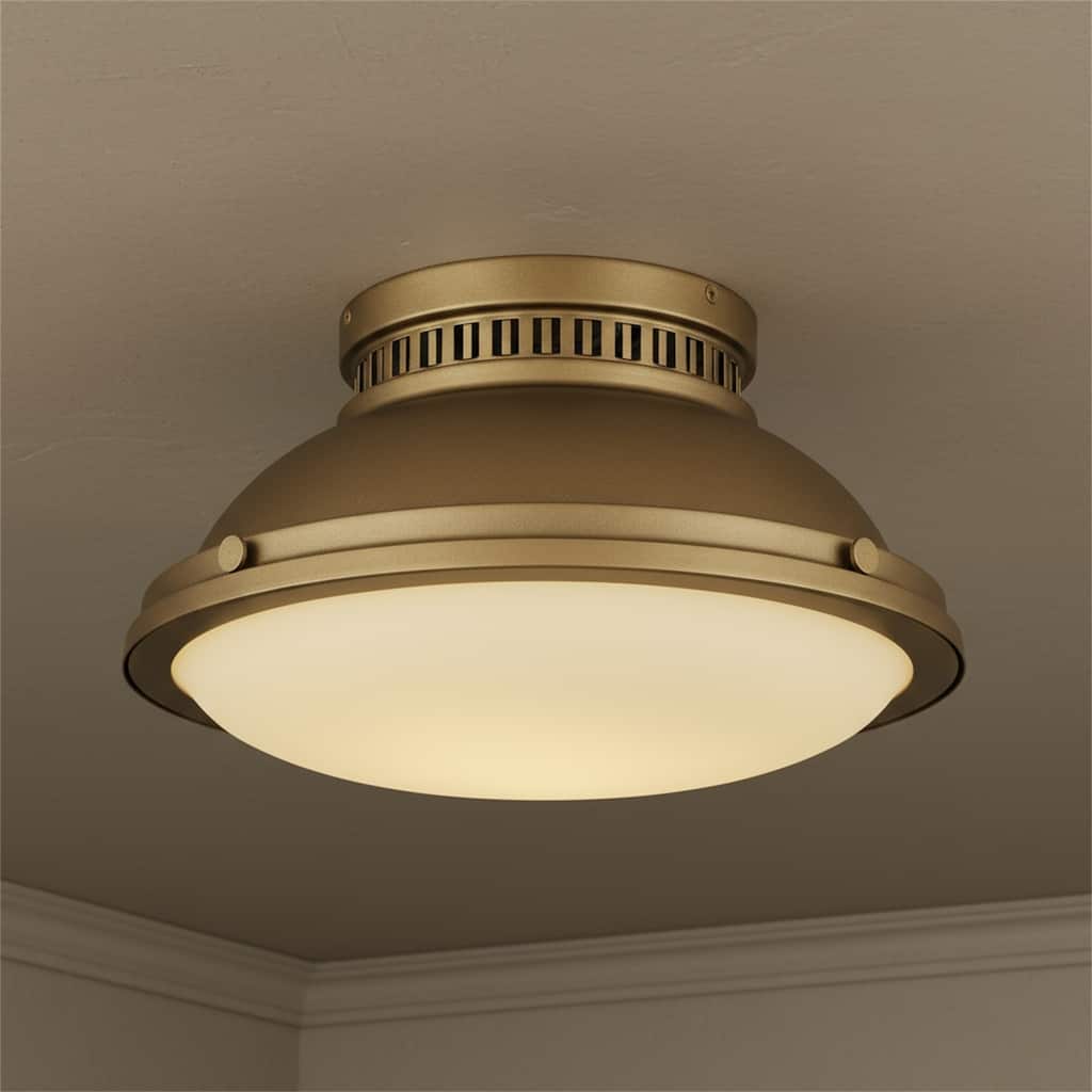2-Light 14-in Polished Brass Flush Mount