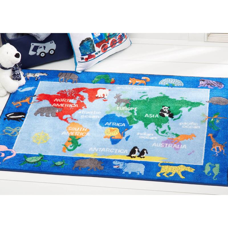 Eric Carle Elementary World Map Machine Washable Kids Area Rug