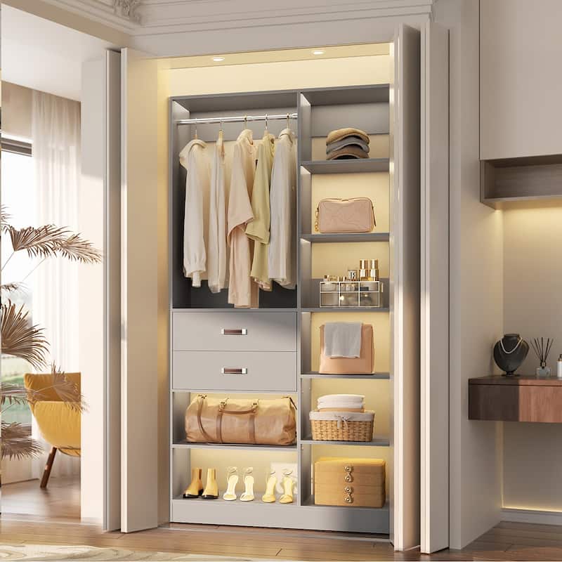 40'' Large Closet System with 10 Shelves and 2 Drawers, Freestanding Closet Organizer with Hanging Rods