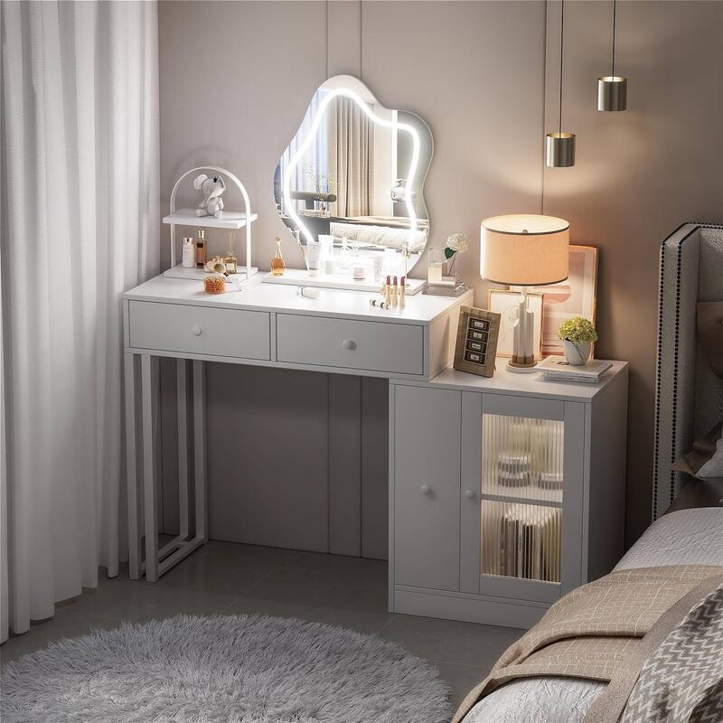 Makeup Vanity with 3-Color Touch Screen Lighted Mirror