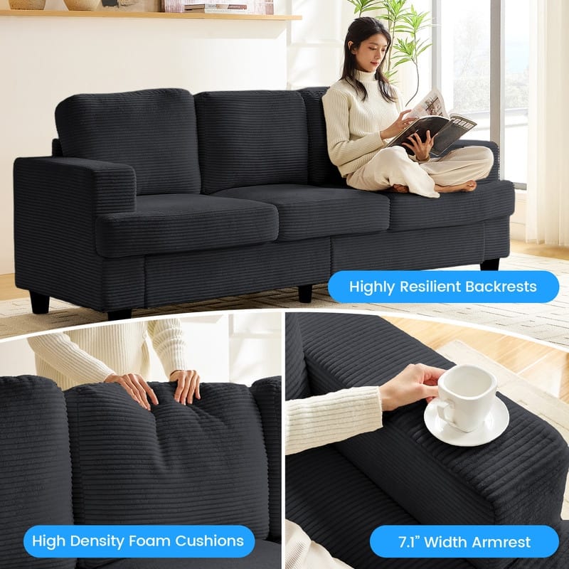 Mixoy 82" Corduroy Sectional Sofa Couch,Cloud Sleeper Comfy Upholstered 3-Seater Sofa