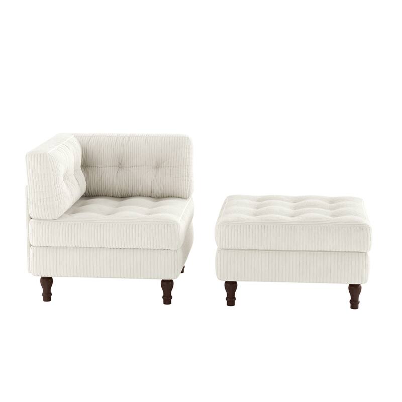 Corduroy L-shape Modular Corner Sectional Sofa with Reversible Storage Ottoman