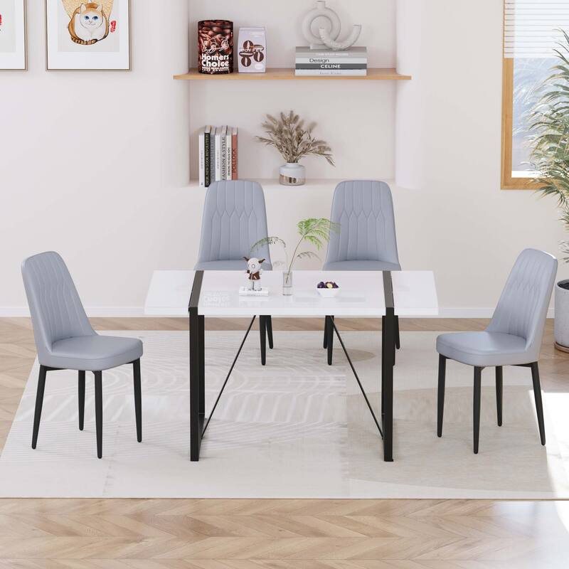 5-Piece Dining Table Set for 4, Kitchen Table Set with Metal Frame and 4 Cushioned Chairs for Dining Room