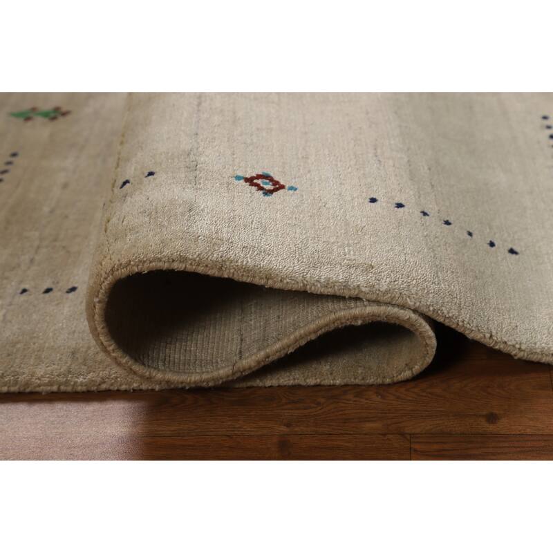 Tribal Beige Gabbeh Indian Foyer Rug Handmade Silk Carpet - 3'1"x 4'11"