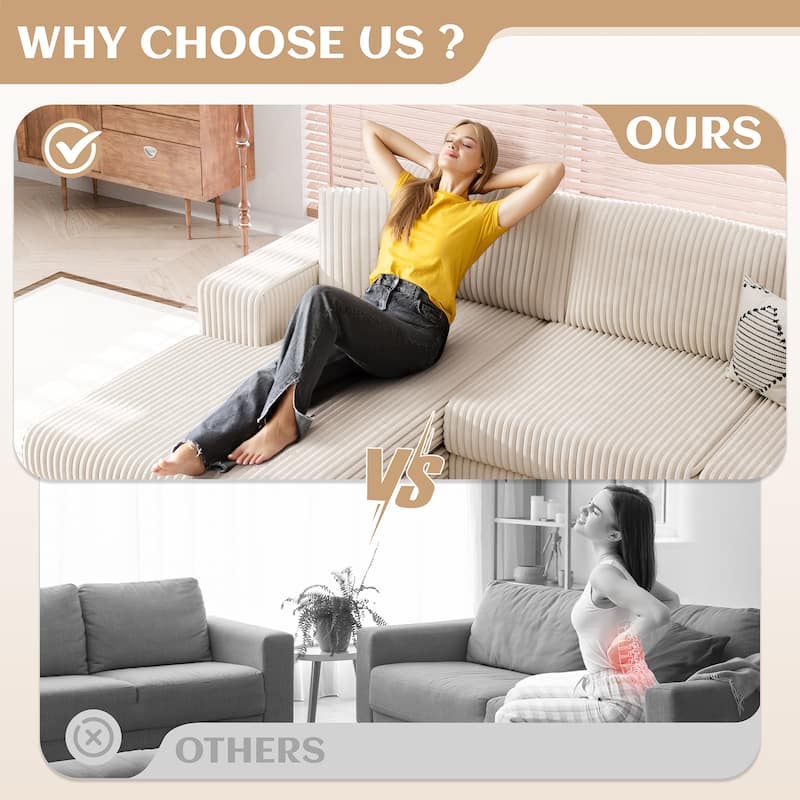 Futzca No-Assembly Modular Sofa, Corduroy Couch with High-Density Foam