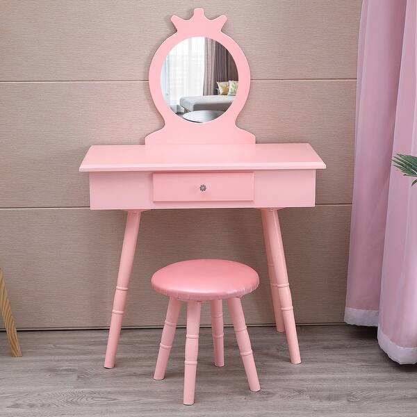Kids Vanity Wooden Makeup Table Set For Girls Princess Overstock 32475353 Check out our kids vanity table selection for the very best in unique or custom, handmade pieces from our furniture shops. usd
