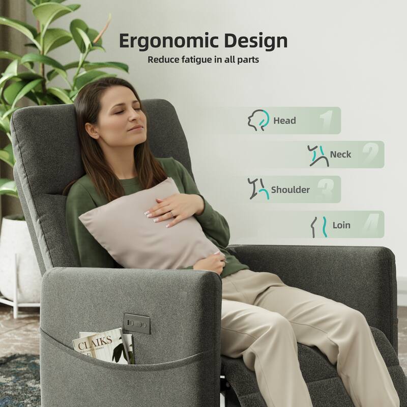 Power Recliner Chair for Adults - Modern Fabric Electric Recliner / Footrest, Padded Seat - Space-Saving Design