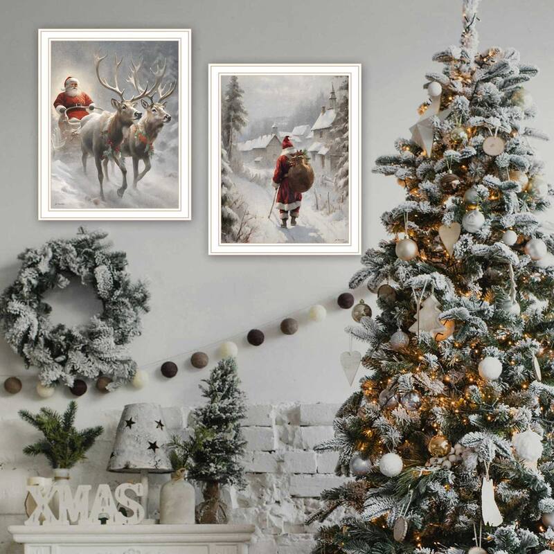 2-Piece Framed Wall Art Set - On The Eve of Christmas, White Frame