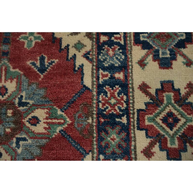 Hand Knotted Oriental 100% Wool Carpet Traditional Geometric Red Kazak Area Rug - 5' 9'' X 3' 10''
