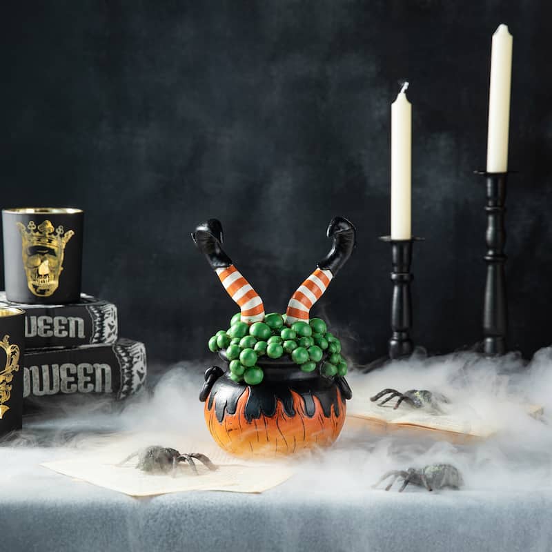Glitzhome 8.75''H Halloween Polyresin Witches With Cauldron Table Decor - Black