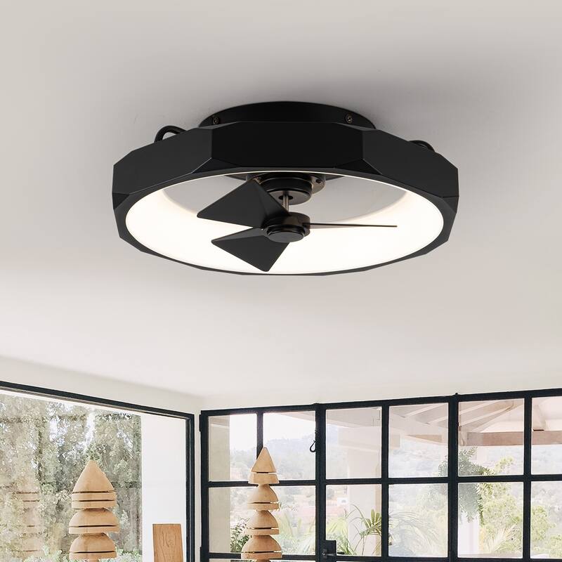 19" Modern Black Flush Mount Ceiling Fan with Light and Remote Control