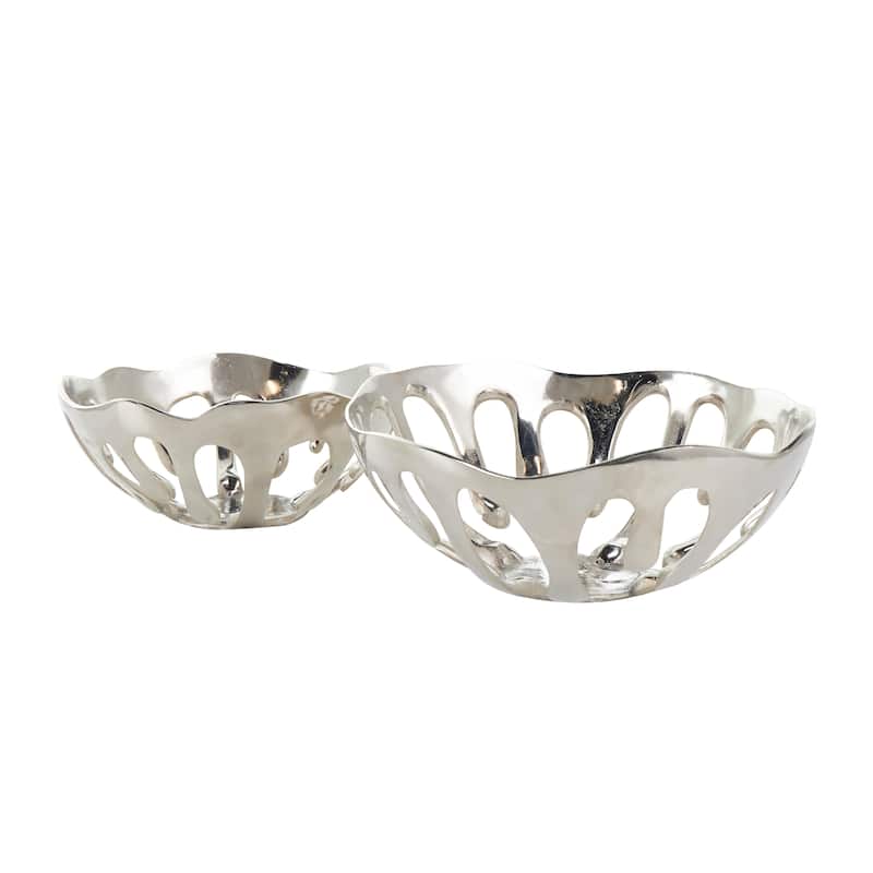 Aluminum Metal Drip Decorative Bowl with Open Frame Design - Set of 2 Gold, Silver or Black - Roche River Decor
