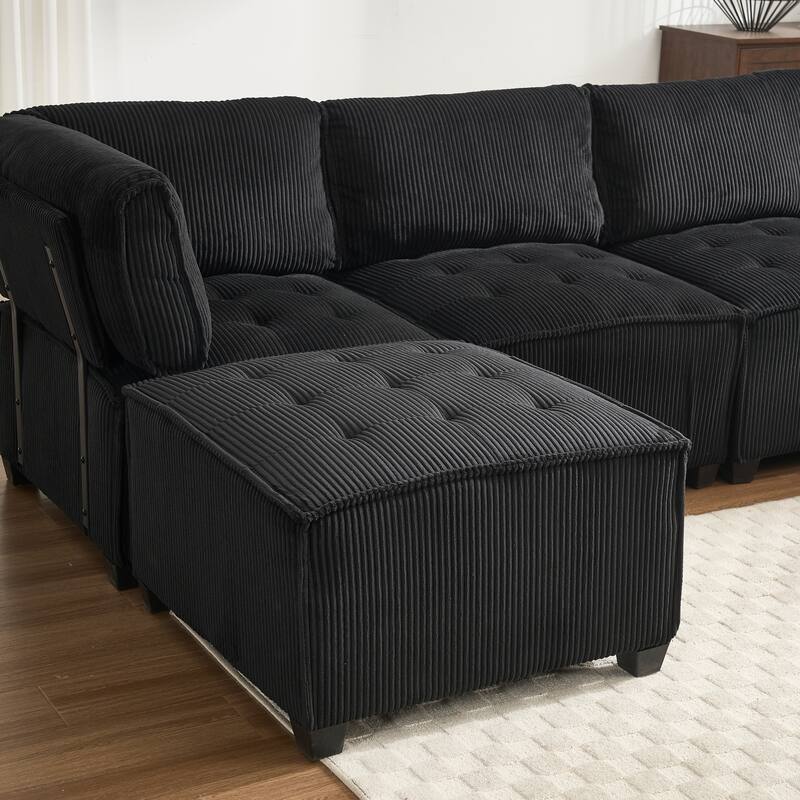 121.26" Corduroy Modular Sectional Sofa 6- Seat U Shaped Couch with Reversible Chaise and Ottoman