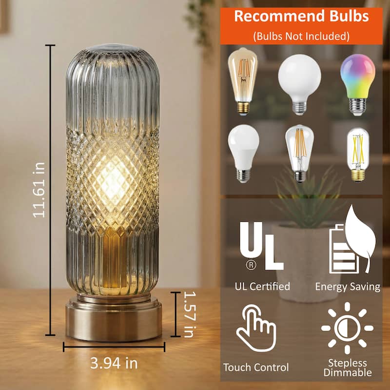 11.6'' Touch Control Glass Table Lamp with Antique Bronze Base, UL Listed, bulb not included - Bedside & Accent Lamp