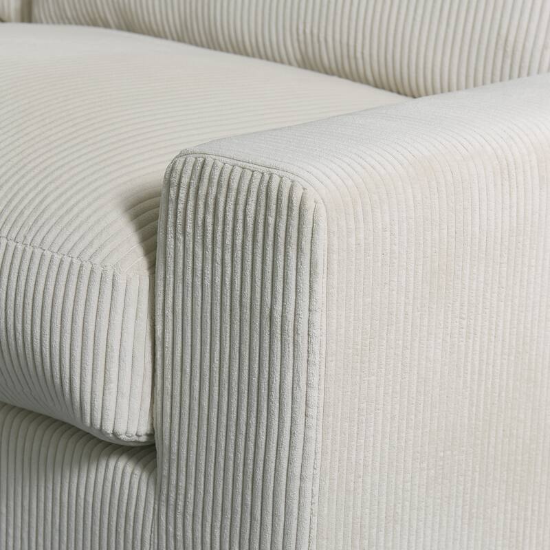 4 Seater Cream Corduroy Modular Sofa with 2 Ottomans and 2 Pillows