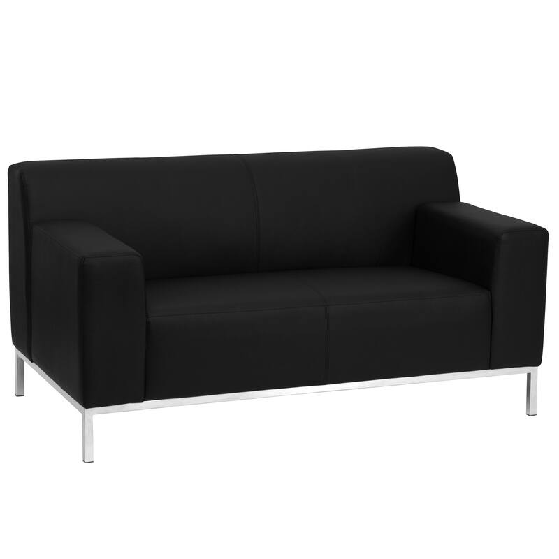 LeatherSoft Loveseat w/ Line Stitching & Integrated Stainless Steel Frame - Black