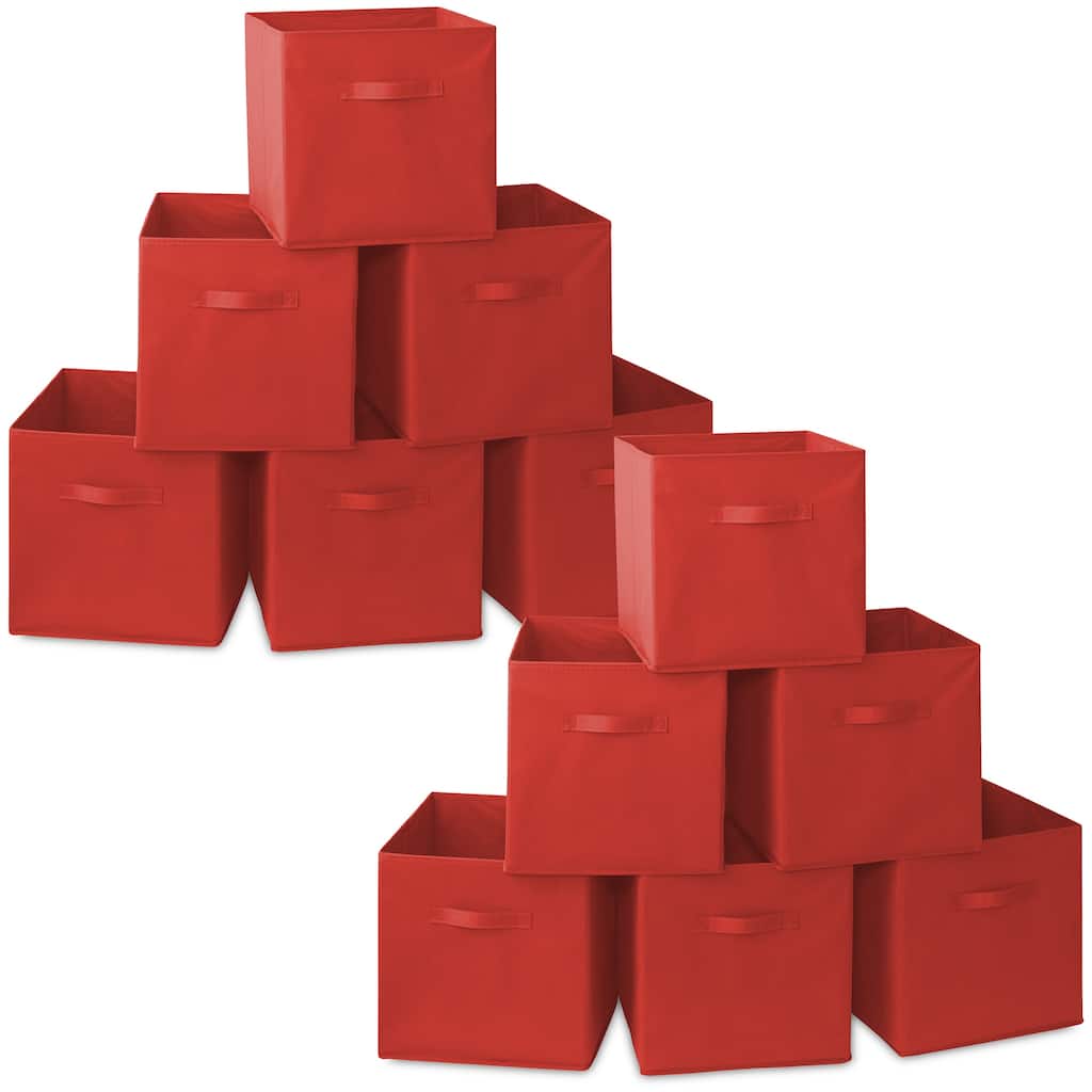 Set of 12 Collapsible Fabric Cubes 13in Storage Bins Red - 13" x 13" x 13"