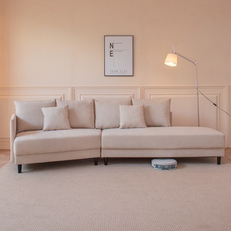 Polyester Upholstered Sleeper Sectional Sofa With Wood Legs