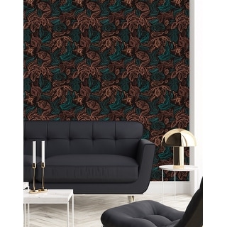 Black Wallpaper with Leaves Contours Peel and Stick and Prepasted - Bed ...