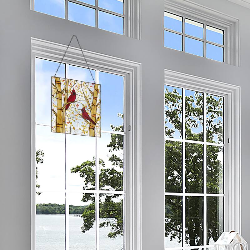 River of Goods Cardinal River of Goods Multicolored Stained Glass Square Window Panel - 14" x 0.25" x 14"