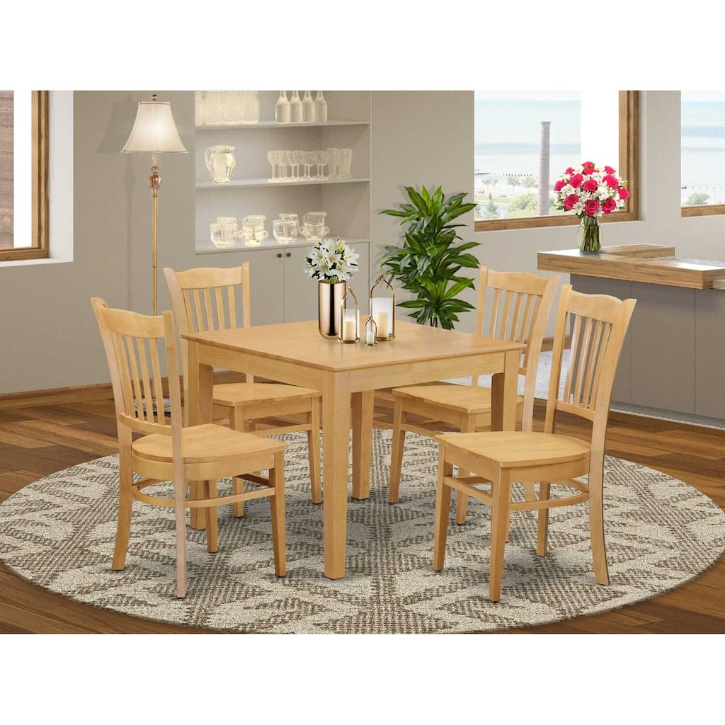 5-Piece Natural Oak Finish Solid Wood Top - Dining Room Set - Seats 4