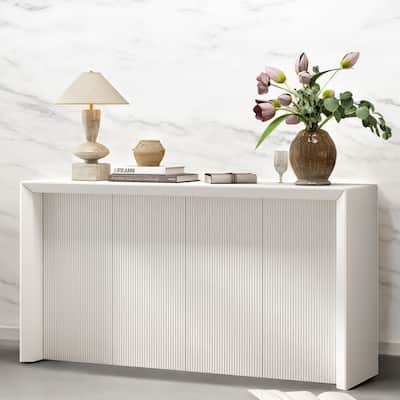 Acacia Wood Veneer Entryway Table with Wavy Design, Minimalist Console for Hallway, Living Room, Foyer, and Study