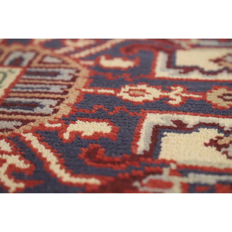 Hand Knotted Oriental 100% Wool Carpet Traditional Medallion Navy Blue & Blues Heriz (serapi) Area Rug - 9' 9'' X 7' 11''