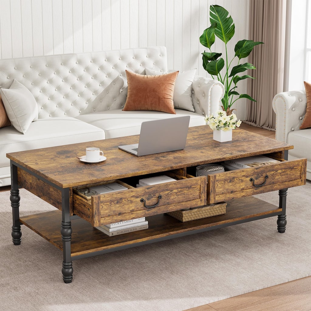 41" Coffee Table with 2 Storage Drawers, Rustic Coffee Tables
