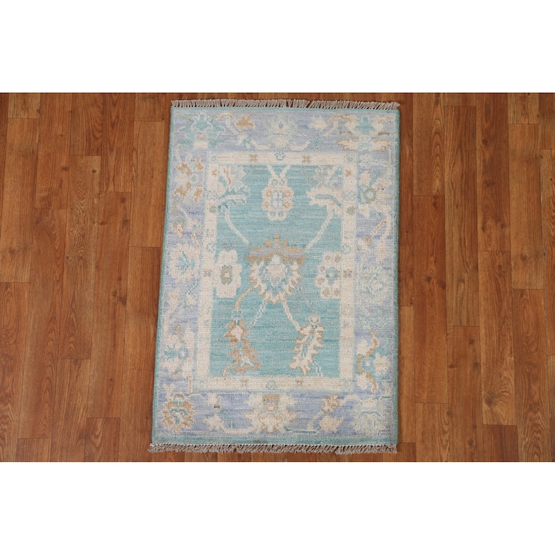 Hand Knotted Oriental 100% Wool Carpet Transitional Floral Navy Blue & Blues Oushak Area Rug - 2' 11'' X 2' 0''