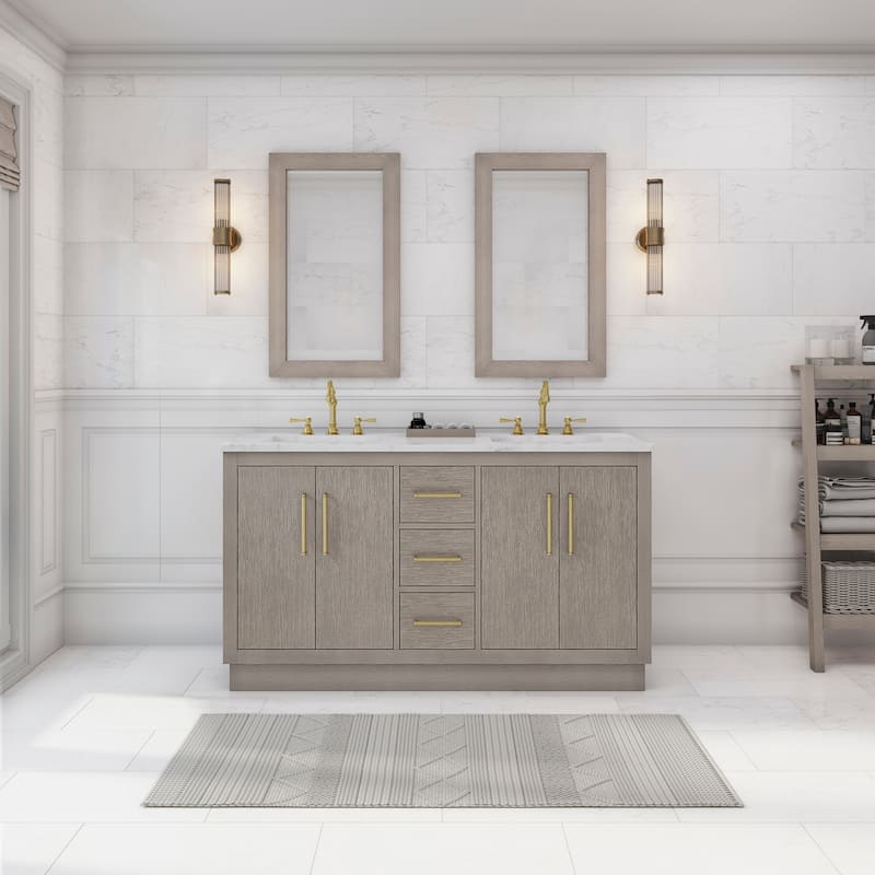 Hugo Carrara White Marble Countertop Vanity with Rectangular Mirror