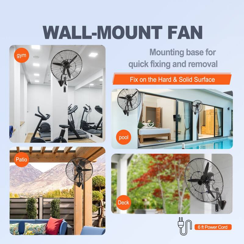 Wall-Mount Misting Fan, 30 Inch, 3-speed High Velocity Max 9500 CFM, Waterproof Oscillating Industrial Wall Fan