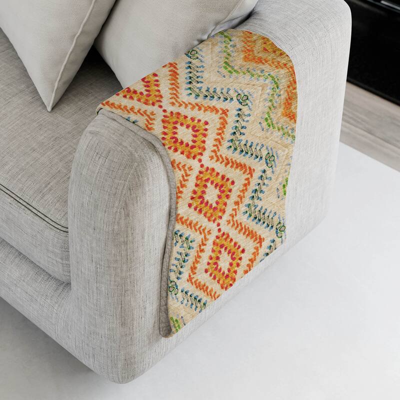Premium Machine Washable Boho Global Sherpa Throw Blanket - Beige - 4'2" x 5'10"