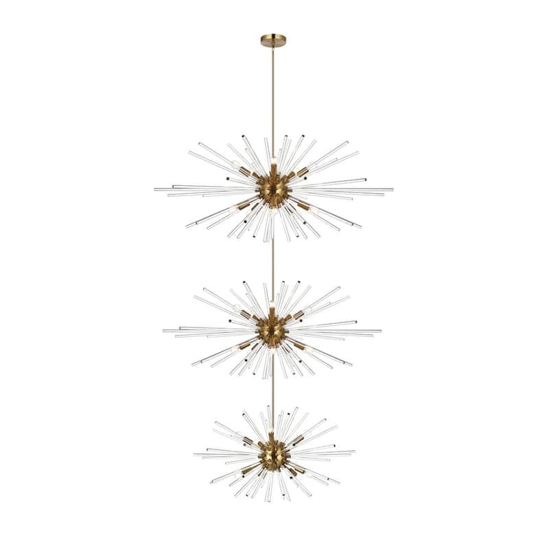 Indigo Home 46 inch three tiers crystal starburst chandelier - Gold