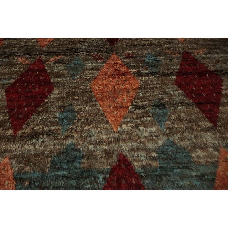 Hand Knotted Oriental 100% Wool Carpet Modern Tribal Brown Moroccan Area Rug - 10' 2'' X 7' 11''