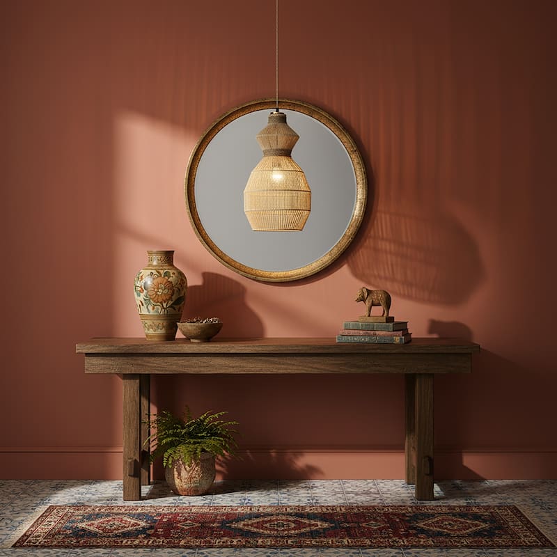 Opaline 1-Light Rattan Stacked Geometric Pendant, Coastal Boho - Handwoven - 12" Wide