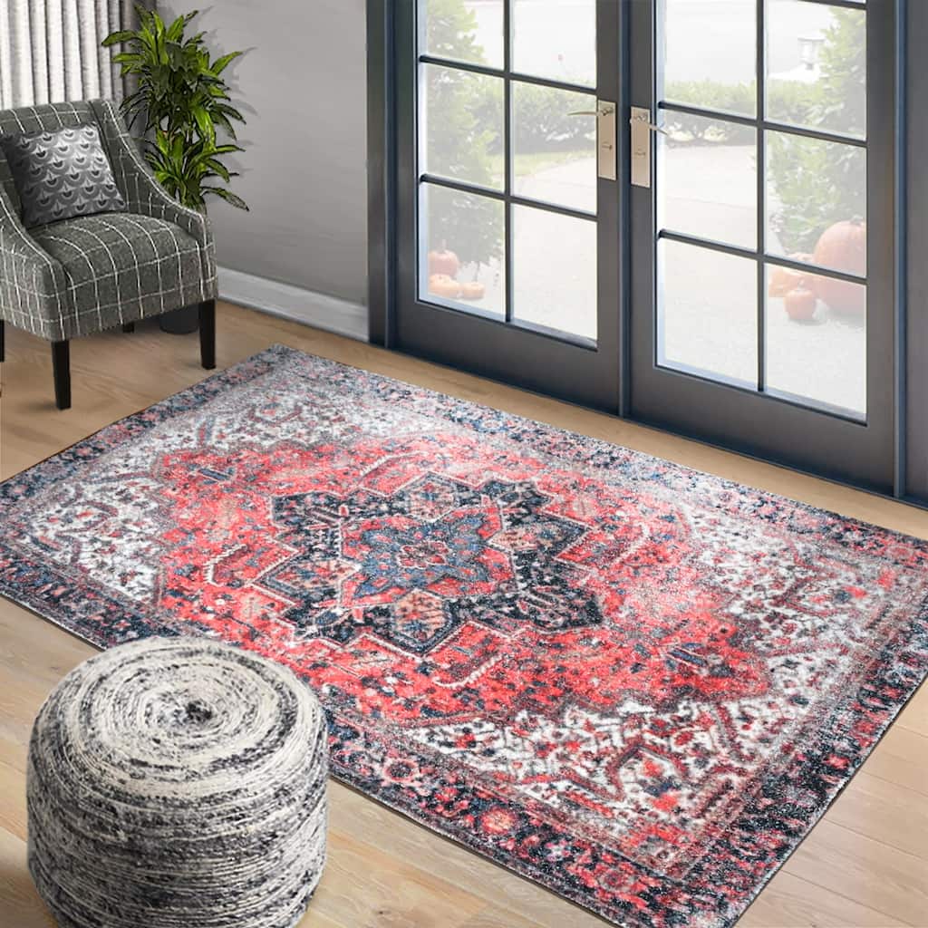 Hand Woven Victoria Micro Printed Polyester Traditional Oriental Area Rug