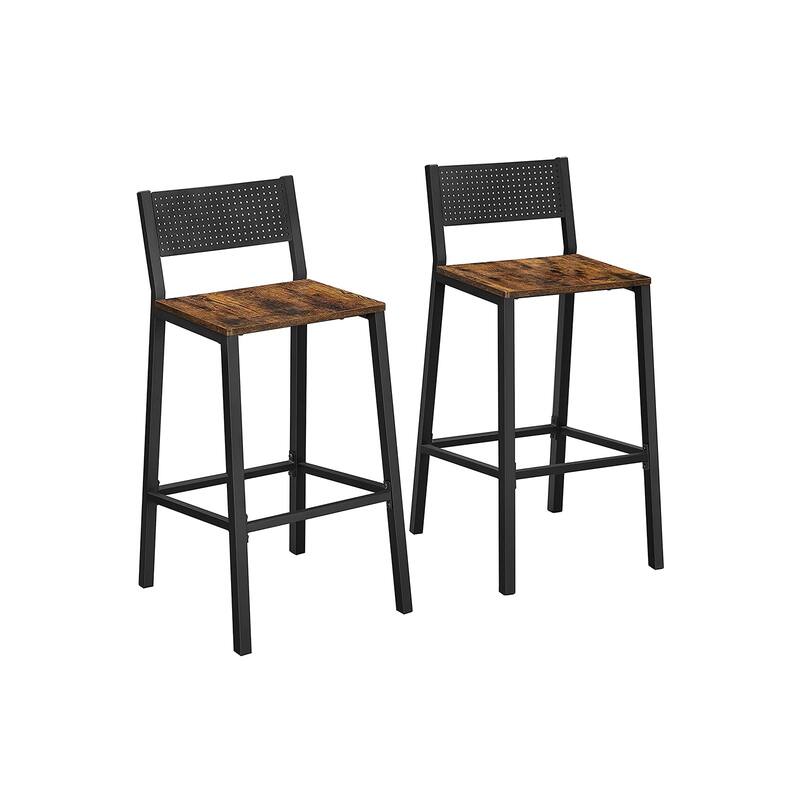Bar Stools,Set of 2 Bar Chairs,Tall Bar Stools with Backrest,Industrial in Party Room,Rustic Brown and Black