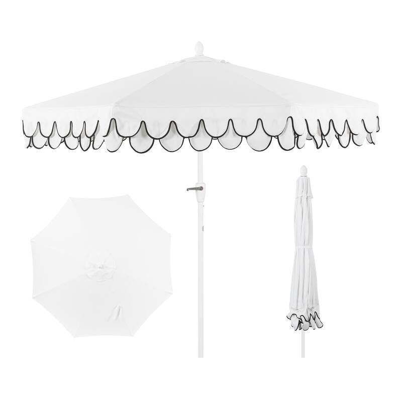 9ft Fringe Patio Umbrella Auto-Tilt, Crank, by JONATHAN Y