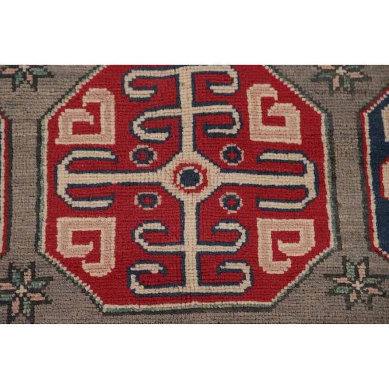 Kazak Oriental Area Rug Hand-Knotted Geometric Wool Carpet - 8'10" x 11'9"