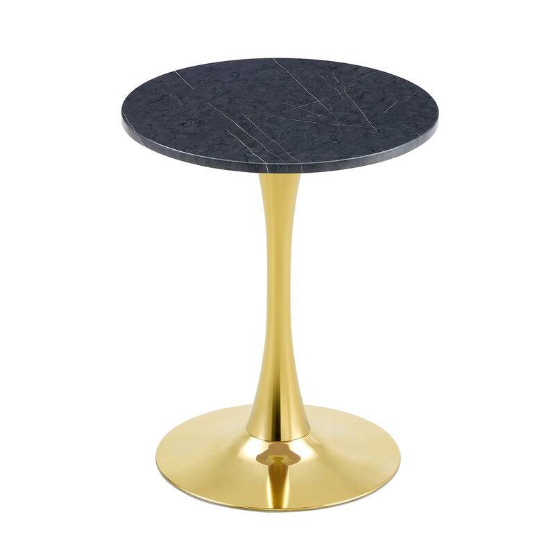 Round Dining Table, 23.6" Circle Tulip Table with Thickened Tabletop & Metal Pedestal